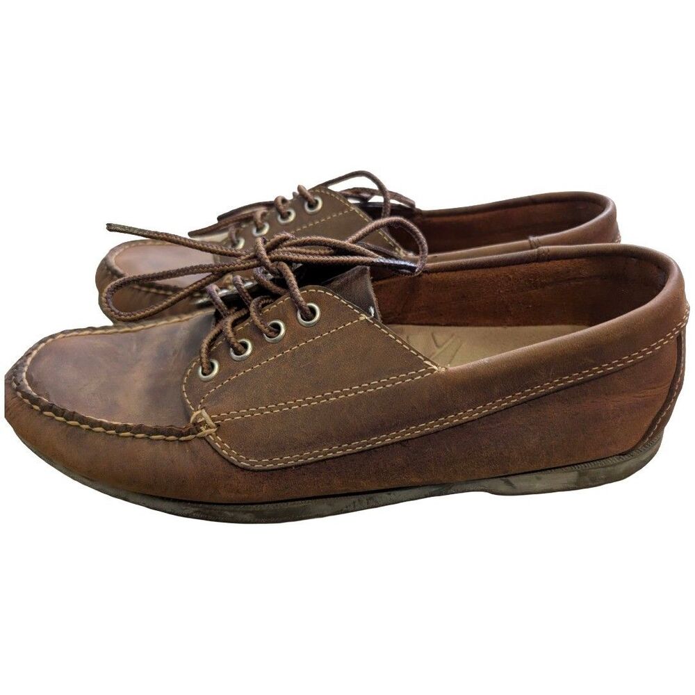 L.L.Bean Mens Blucher Mocs Brown Leather Handsewn Moccasins Size 10D Moc Toe